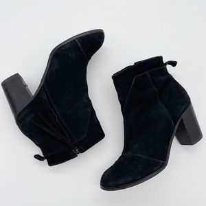 TOMS Suede Heeled Ankle Booties with Side Tassel Zip 300615